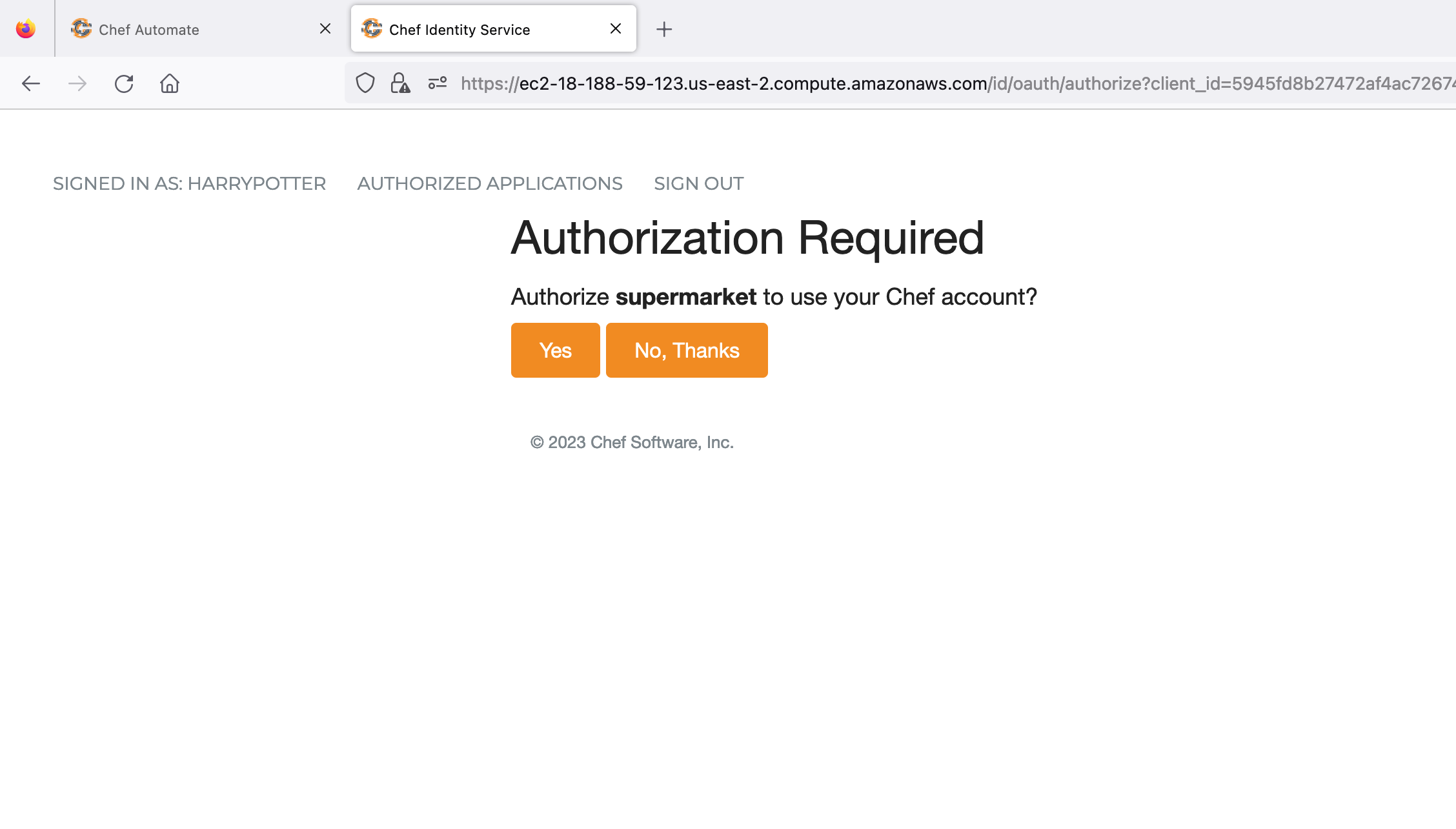 Supermarket Authorization Page